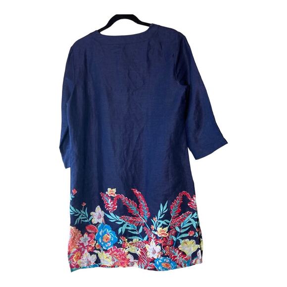 Talbots 100% Linen Navy Blue Shift Dress w Floral design Small - Picture 2 of 9